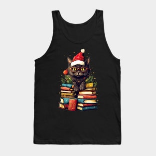 Christmas Cat Books funny Tank Top